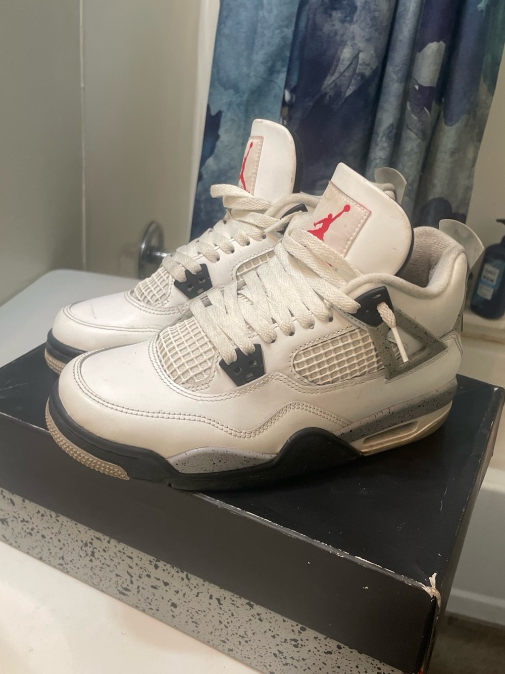 Jordan White and Black Retro Basketball Sneakers with Red Jumpman